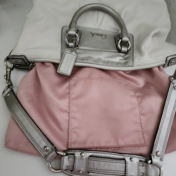 Coach Ashley White & Silver Leather Convertible Shoulder Bag Purse - Picture 15 of 17